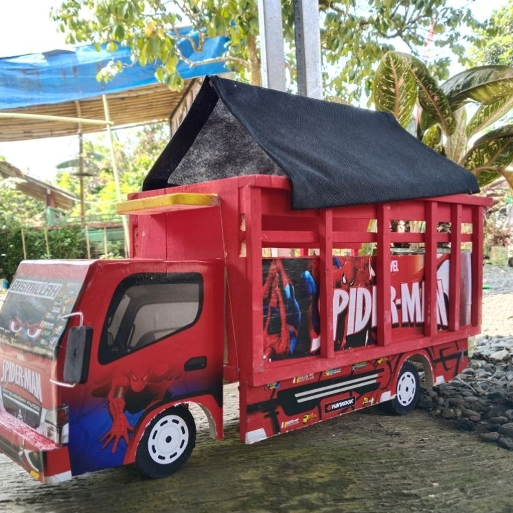 Truk oleng miniatur kayu jumbo panjang 55 cm pintu belkang bisa dibuka