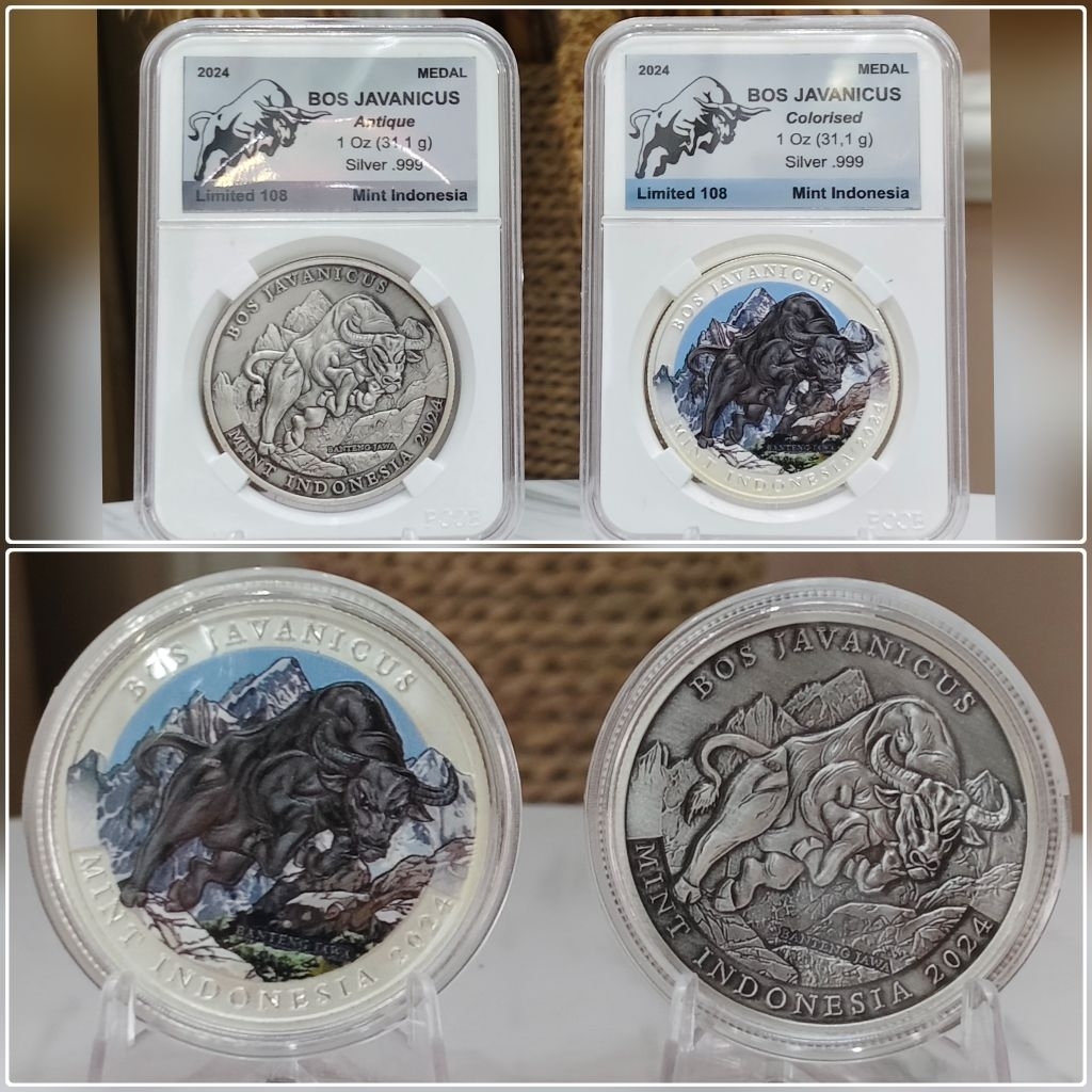 (Koleksi) Dicetak 108pcs - 2x1oz (62.2 gram) Fine Silver Bos Javanicus (Banteng Jawa) 2024 - Mint In