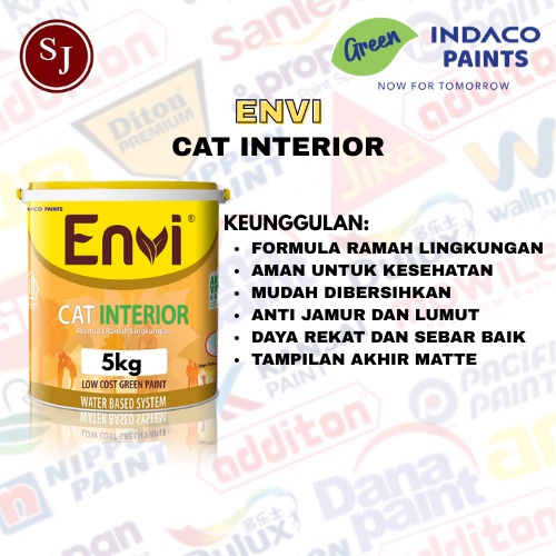 Cat Tembok Envi Interior 5KG Irit Daya Sebar Luas || Cat Envi Interior 5KG Warna Komplit Irit