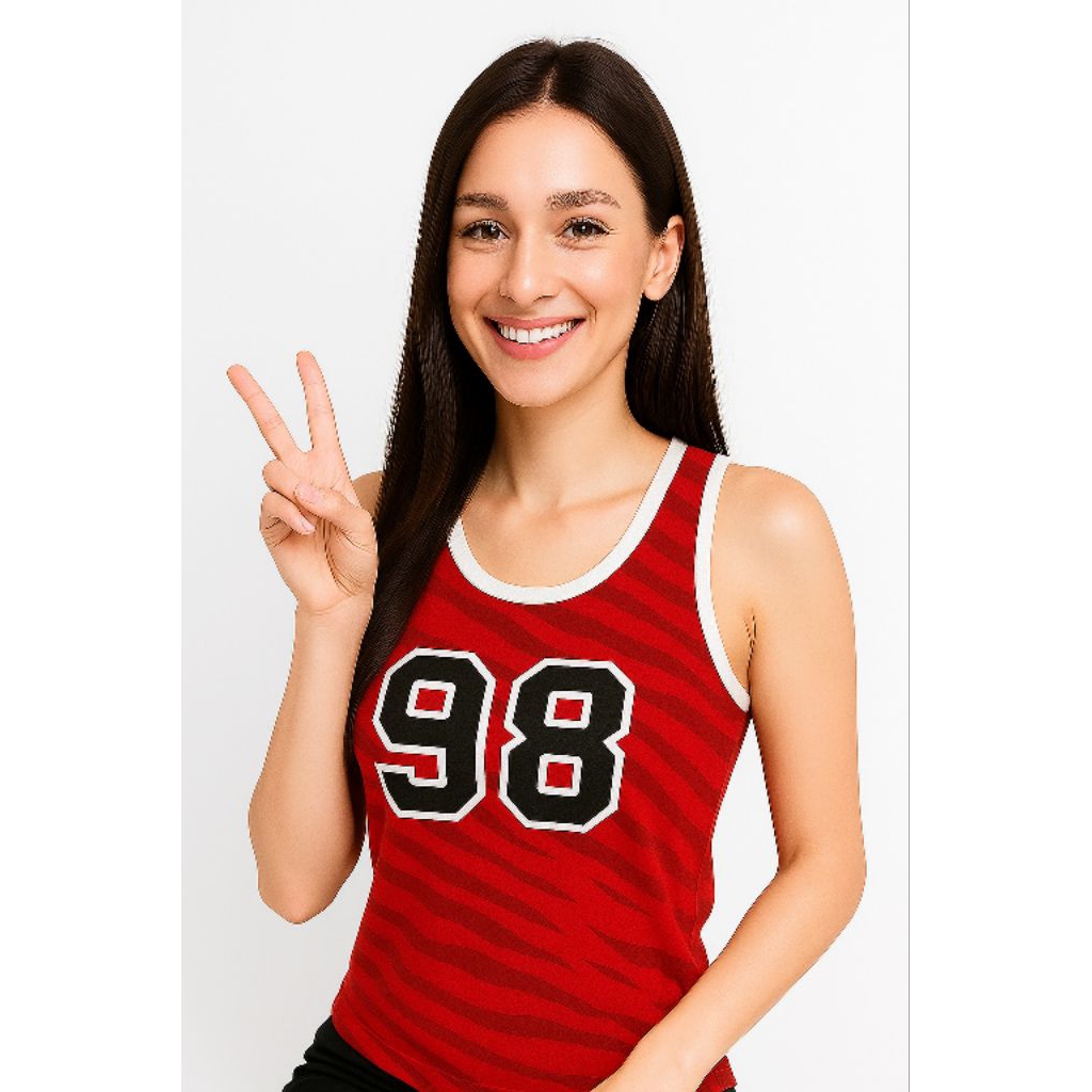 Tank Top Sporty Casual Unisex Tanpa Lengan Motif Garis Angka 98 Bahan Nyaman Adem Cocok untuk Olahra