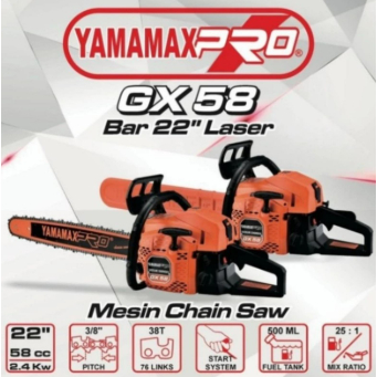Yamamax Pro GX58 Gergaji Chain Saw Pemotong Pohon GX 58 Chainsaw