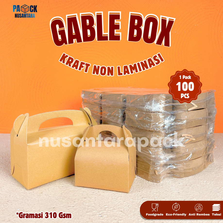 [PACK] Gable Box Kraft Jinjing Non Laminasi 12 13 16 22 cm Kemasan Makanan Ringan Souvenir Hampers