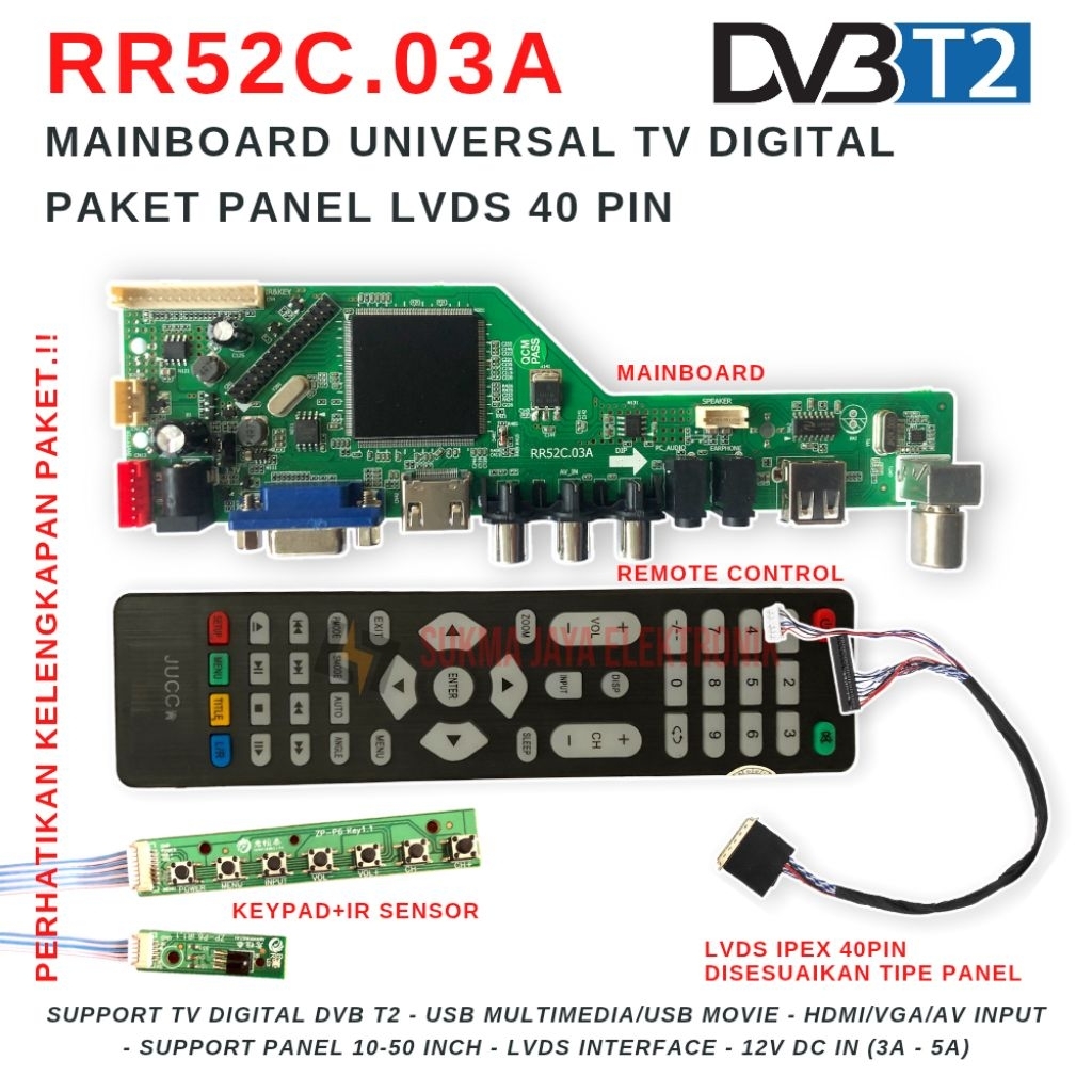 Paket Panel LVDS 40 Pin Mainboard TV Digital Universal Controller Board LCD LED TV DVB T2 Driver Mes