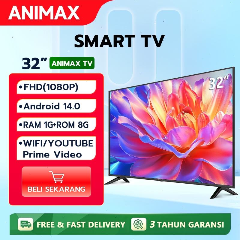 Animax tv led 32 inch android tv 32 Inch smart tv led FHD Web Browser-WIFI-Youtube/Netflix Garansi 3