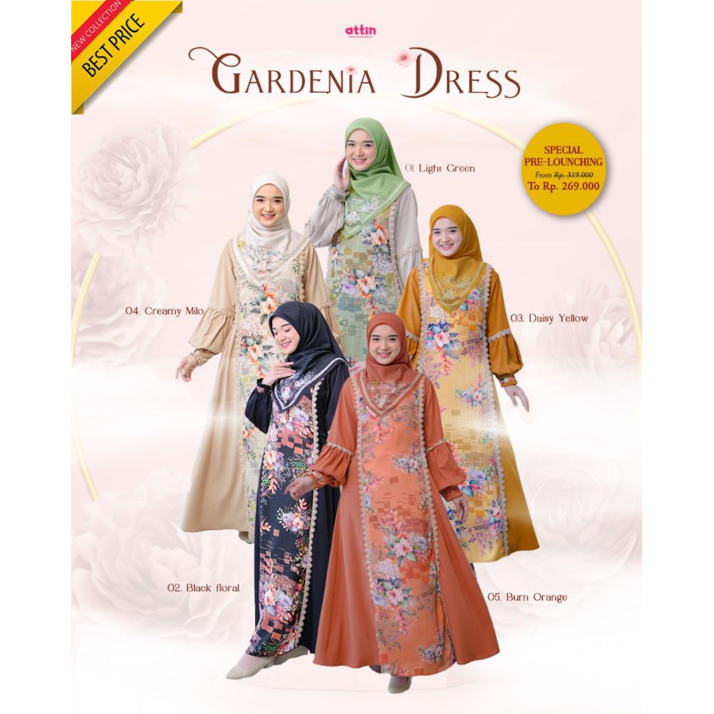 Gamis Motif Bunga Gardenia Dress by Attin Hijab