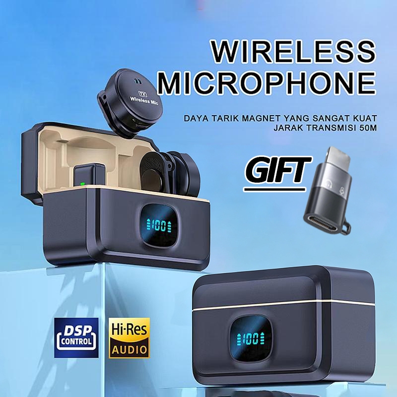Mic wireless clip on 2MIC clip on mic wireless pengurangan kebisingan yang cerdas microphone wireles