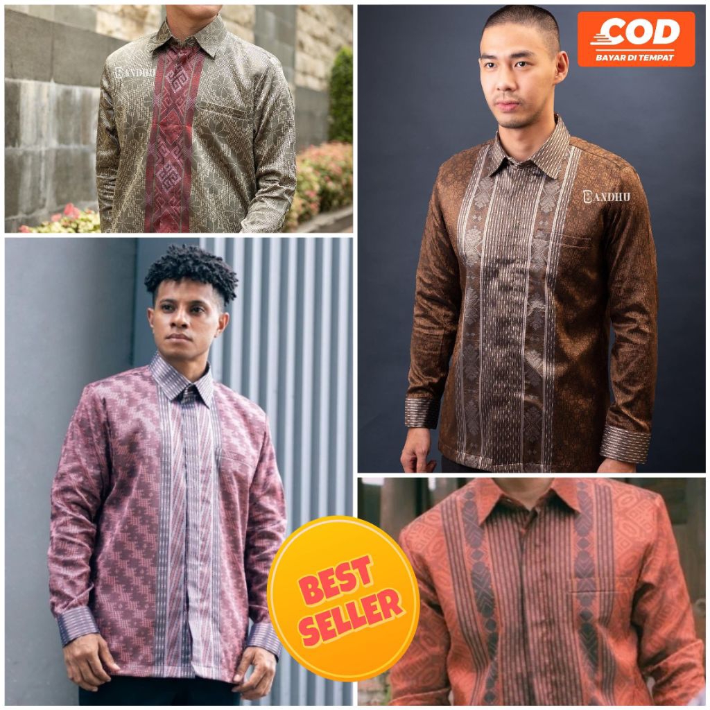 Kemeja Songket Pria Kemeja Tenun Pria Tenun Baron 1 Warna Songket Palembang Baju Batik Kondangan 011