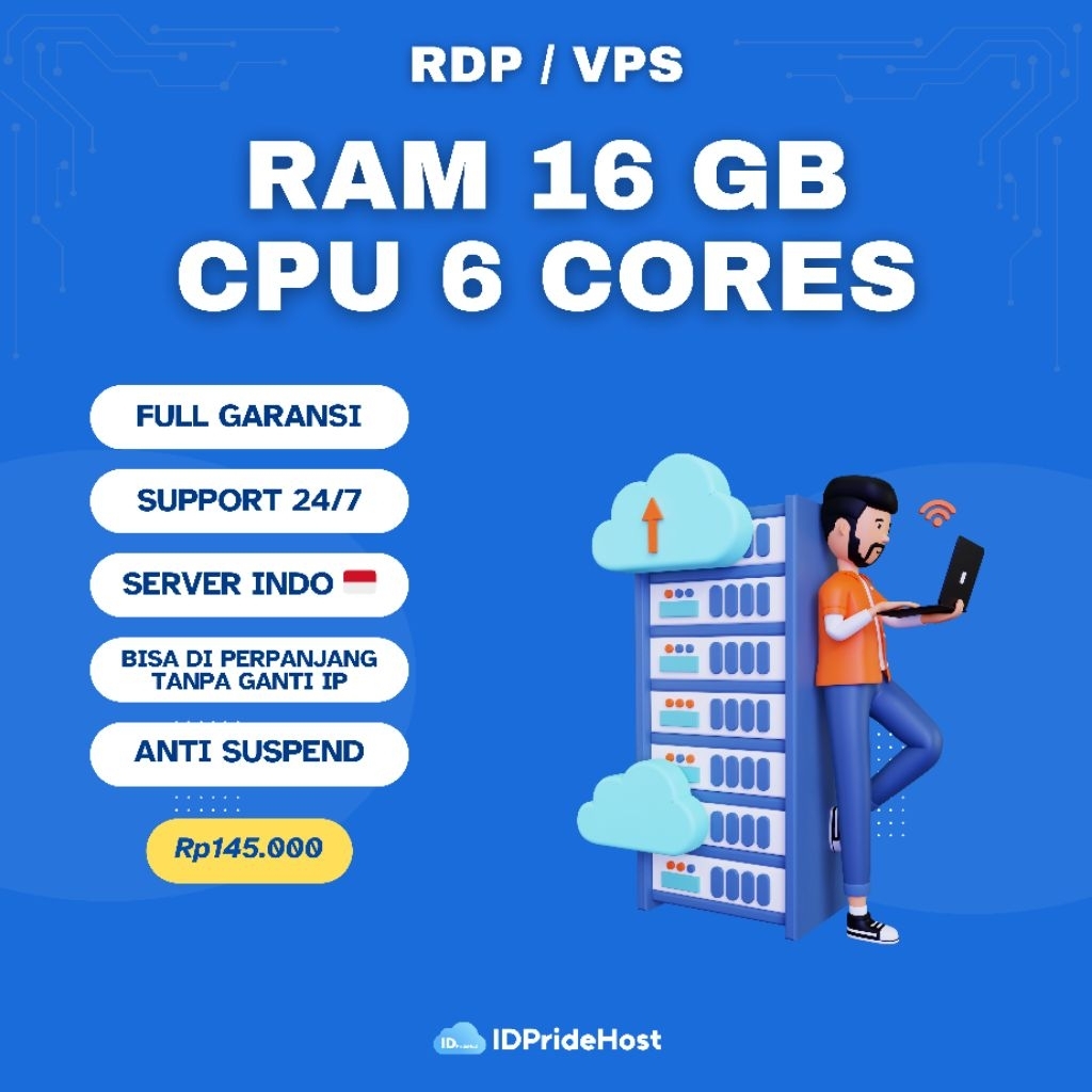 VPS RDP RAM 16 Gb 6 CORE Murah Bulanan Bisa Perpanjang FULL GARANSI