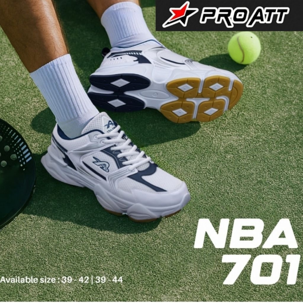 PRO Att Sepatu Sneakers Sport Sekolah Kerja Pria Putih White Polos Karet Anti Slip Tali Size 39 sd 4