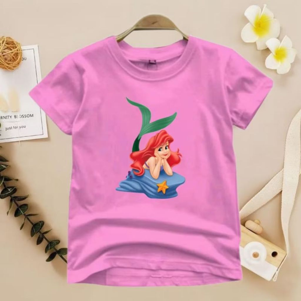 kaos anak oblong Ariel mermaid princess untuk cowok cewek