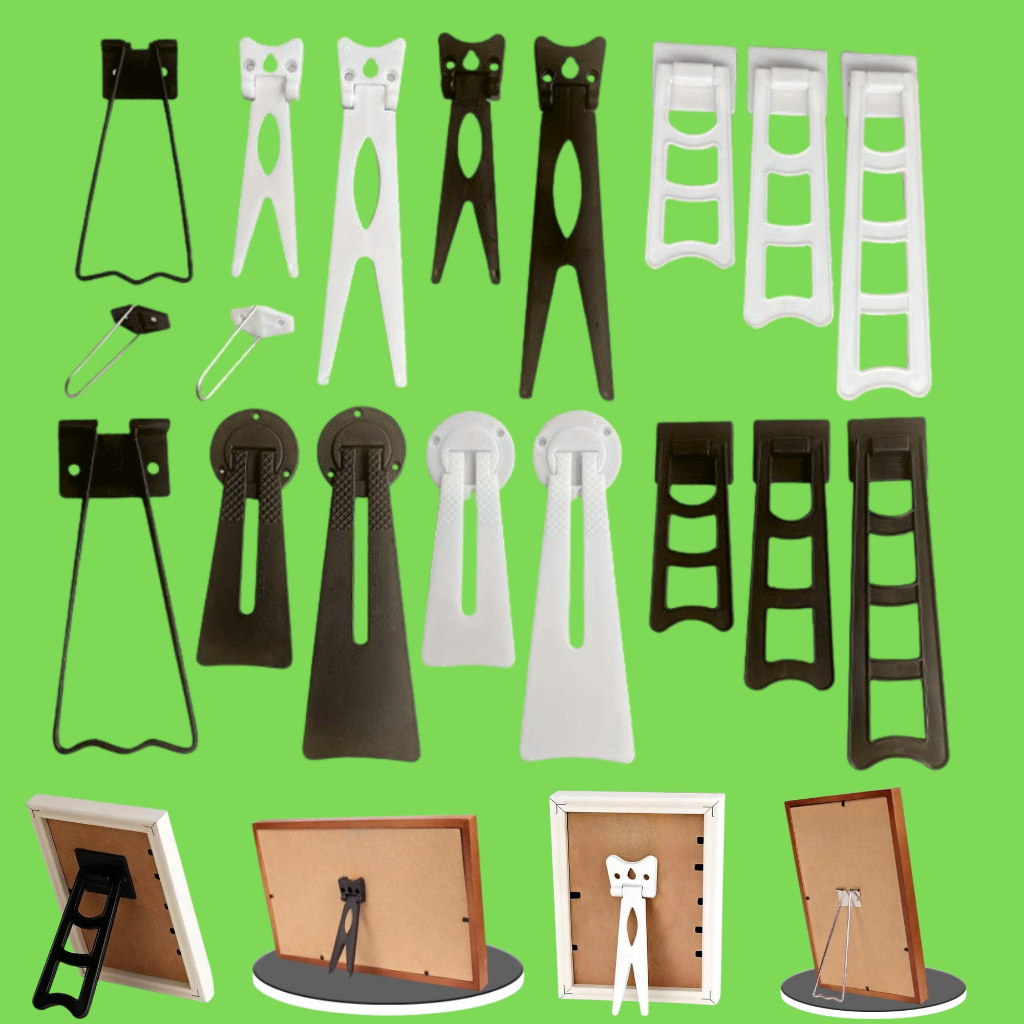 Kaki Stand Penyangga Bingkai Foto Pajangan Meja/Pigura Berbagai Model (Hitam,Putih/Perak)