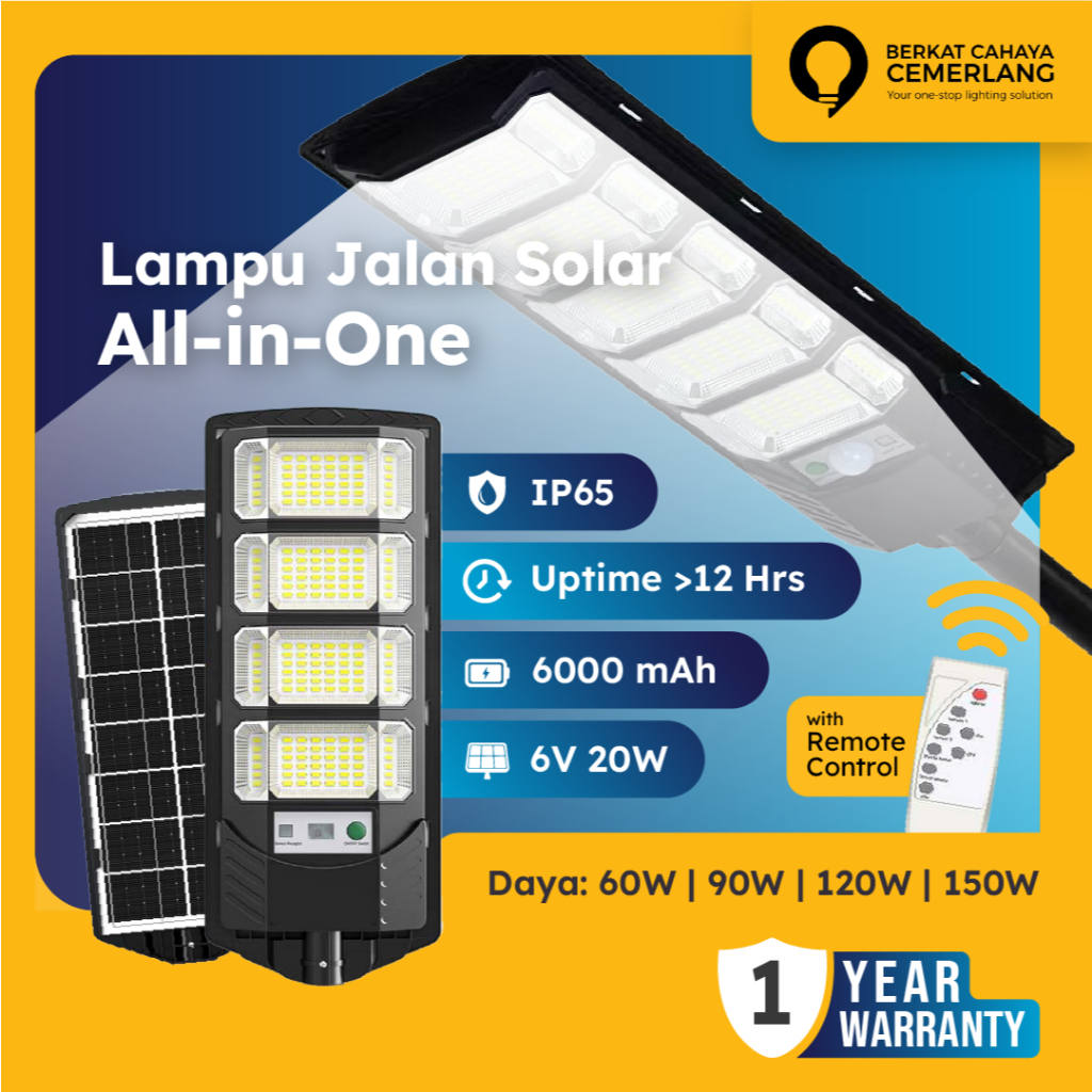 Lampu Jalan Solar Cell All In One Murah 60W 90W 120W 150W Street Light PJU Tenaga Surya Tenaga Matah