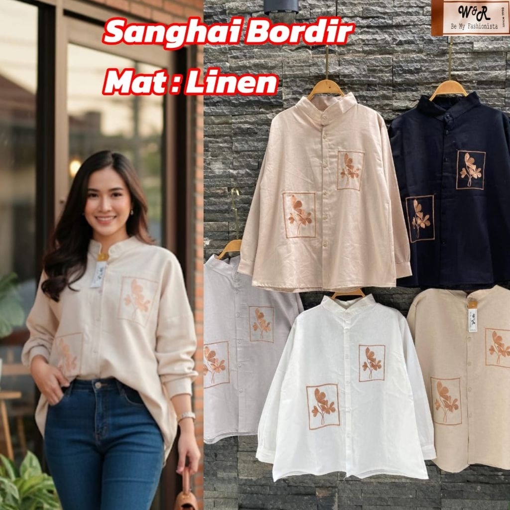 Blouse Wanita Dewasa Guzel Bahan Linen Motif Bordir Fashion Terbaru