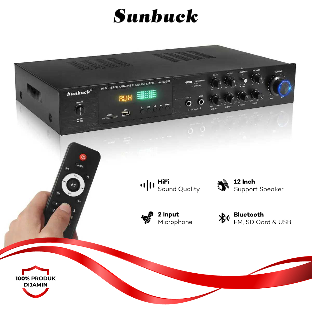 Sunbuck AV-628BT Amplifier Audio 5 Ch Bluetooth 5.0 Subwoofer FM 2000W