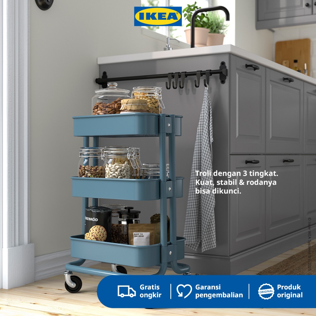 IKEA RASKOG Troli Dapur Serbaguna Abu-Biru 35x45x77cm