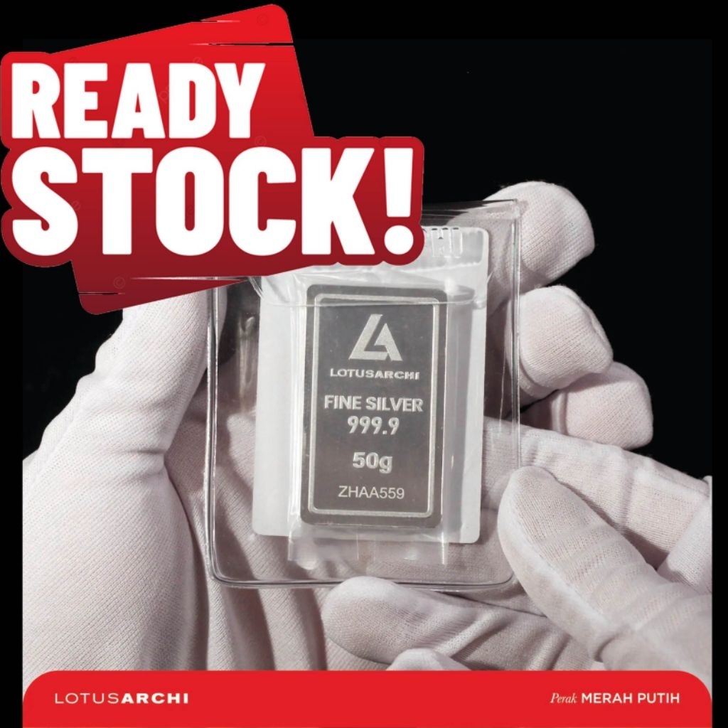 PERAK Batangan SILVER 999,9 LOGAM MULIA 50 gram 50gr Lotus Archi