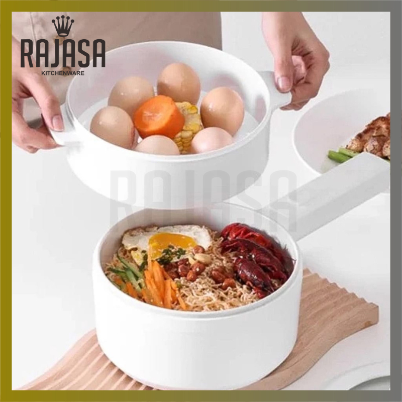 PANCI LISTRIK KERAMIK PUTIH PANCI MASAK DAN KUKUS ELEKTRIK MULTIFUNGSI ANTI LENGKET MEMASAK POT PORT