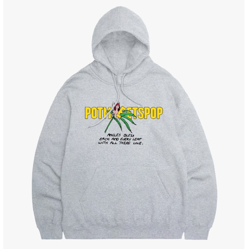 Pot Meets Pop Hoodie - Leaf Logo Hoodie Heather Grey Fw25 - Sweatshirt