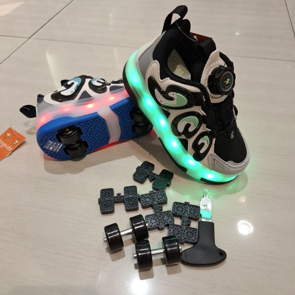 Yongkidz Sepatu roda lengkap dengan lampu LED bisa di charger size dari 28-32