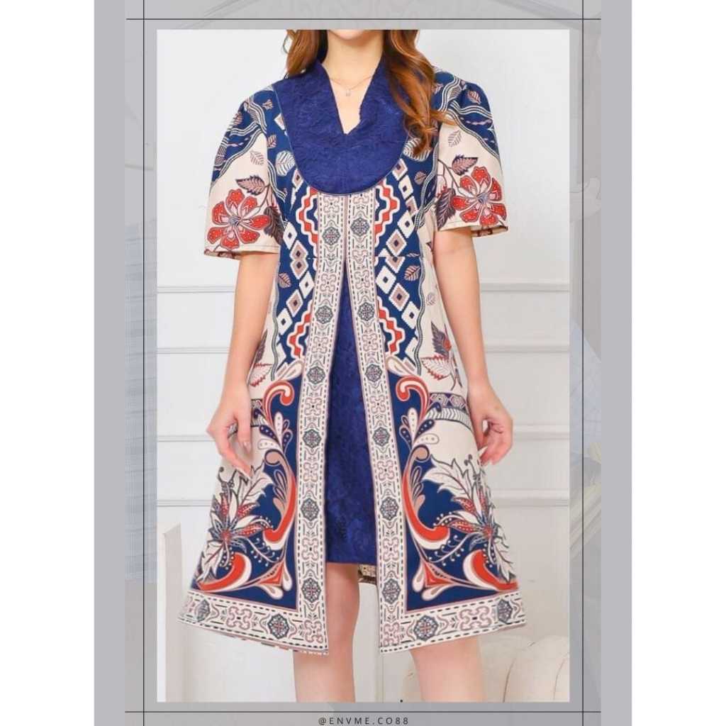 ENVME.CO - ALUNA MIDI DRESS BATIK / GAUN CASUAL KOMBINASI BRUKAT