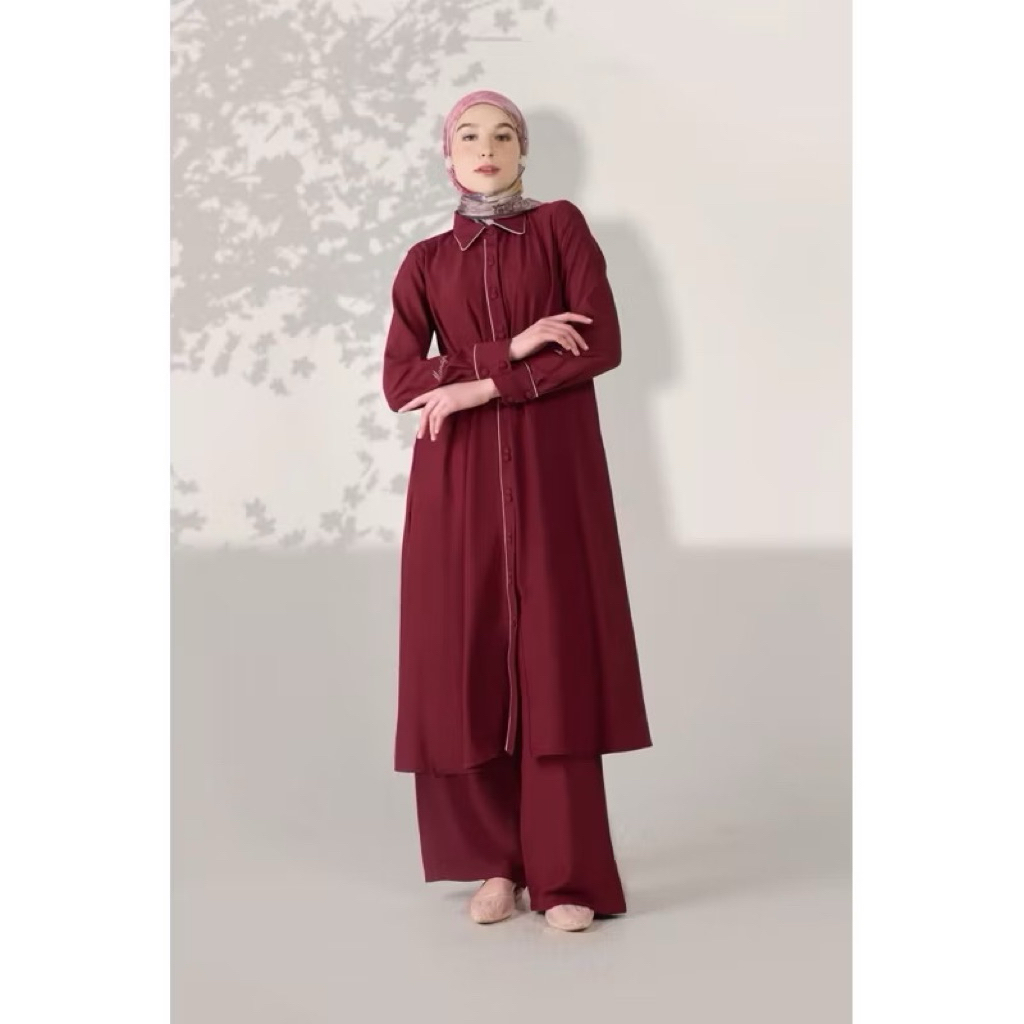 MANDJHA Blissful Maroon Set - Setelan Celana Tunik Premium Merah Maroon ORIGINAL by IVAN GUNAWAN