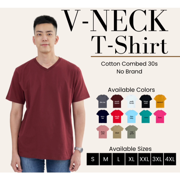 Vneck Kaos Polos Cotton Combed 30s Unisex