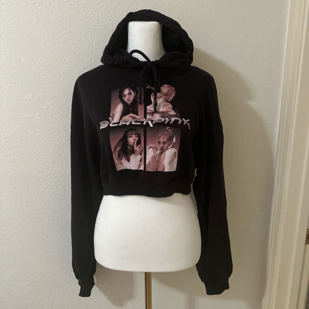 (preloved) hoodie crop top blackpink divided by h&m
