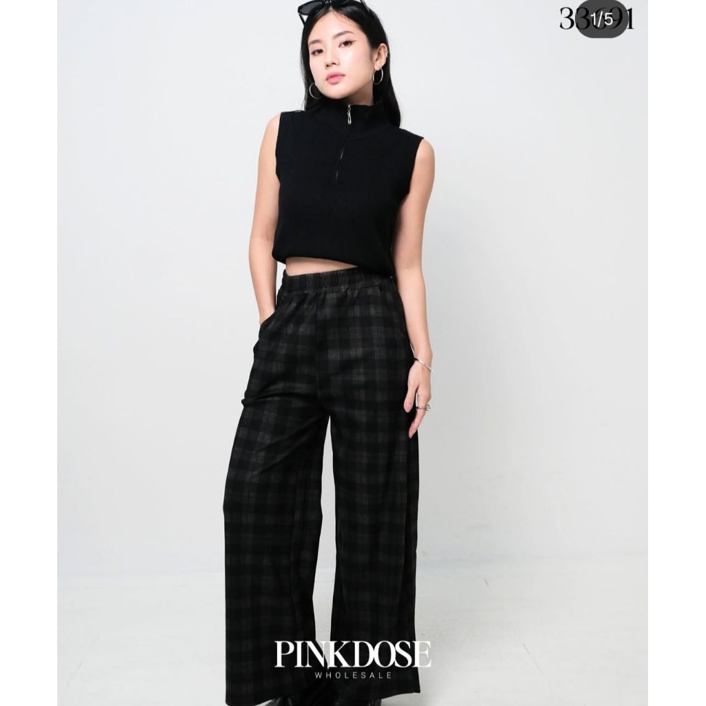 Celana Kulot Panjang Motif Kotak Bahan Street Lembut Dan Elegan Original Pinkdose