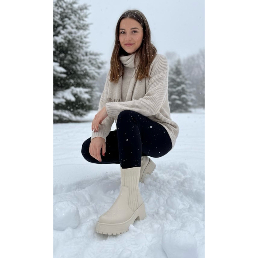 Boots Fashion Korea White Leather, Sepatu Boot Wanita Putih Fashion Musim Dingin