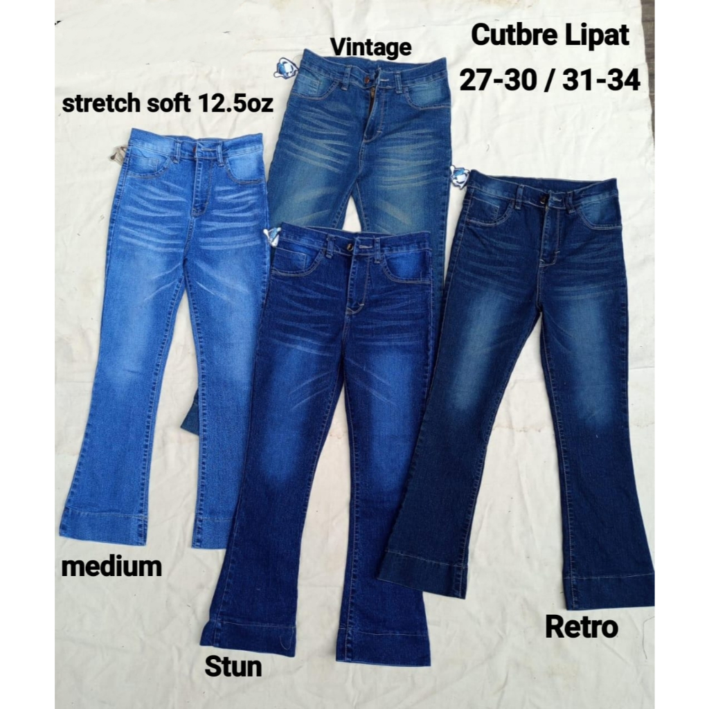 Highwaist Cutbray Jeans wanita Lipat Lebar - Celana Cutbray Strecht Kekinian - Cutbray Flared