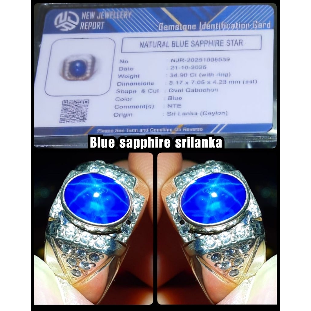 ROYAL BLUE SAPPHIRE STAR SRILANKA + RING SILVER PERAK