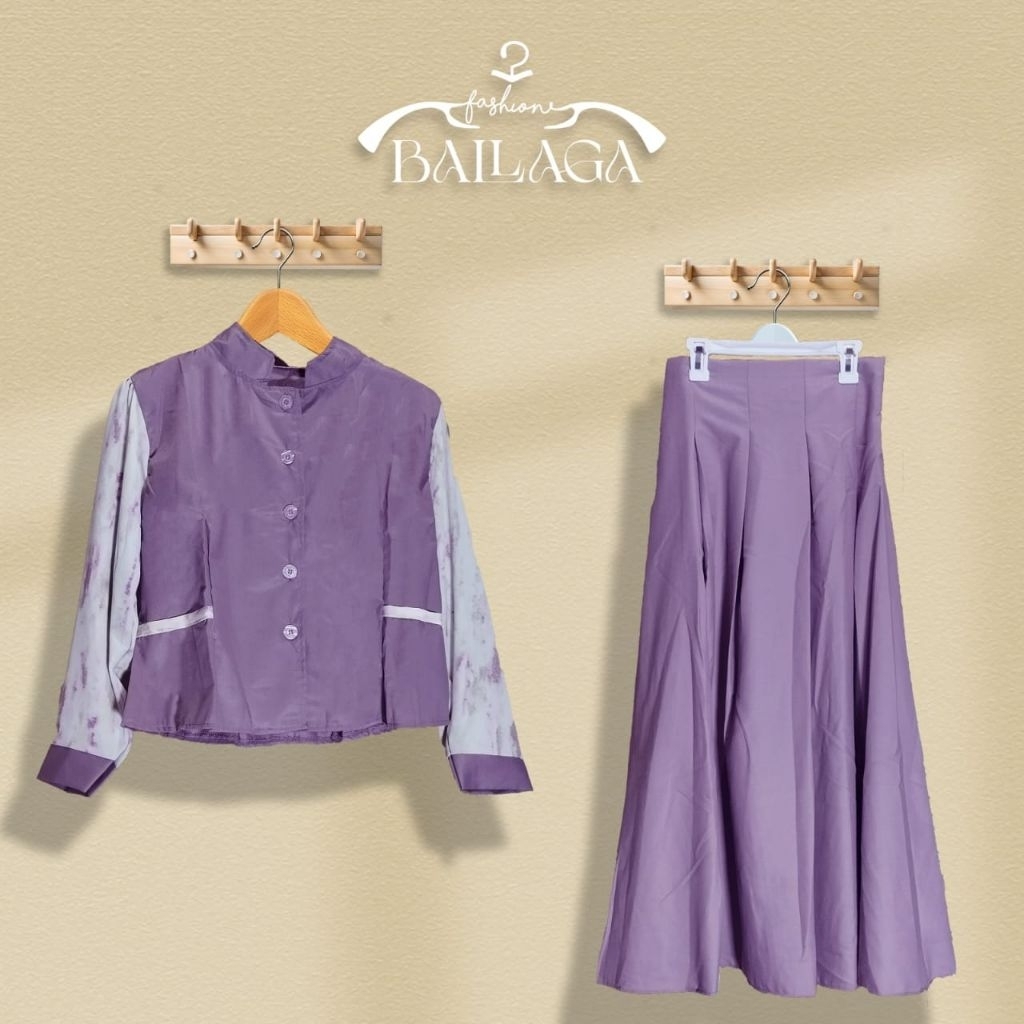 BALAGGA Fashion Wanita One Set Atasan Bawahan Rok Plisket Premium Toyobo