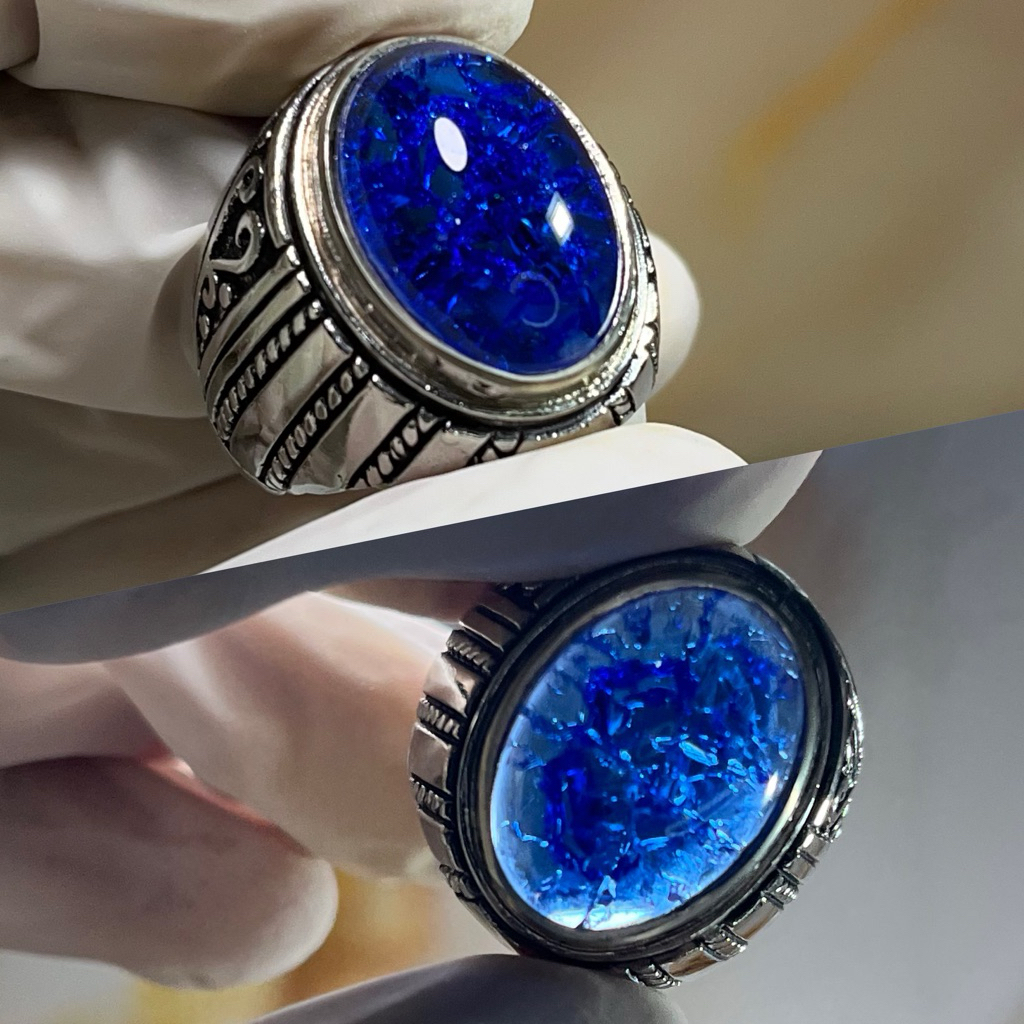 Cincin batu pecah seribu biru fancy