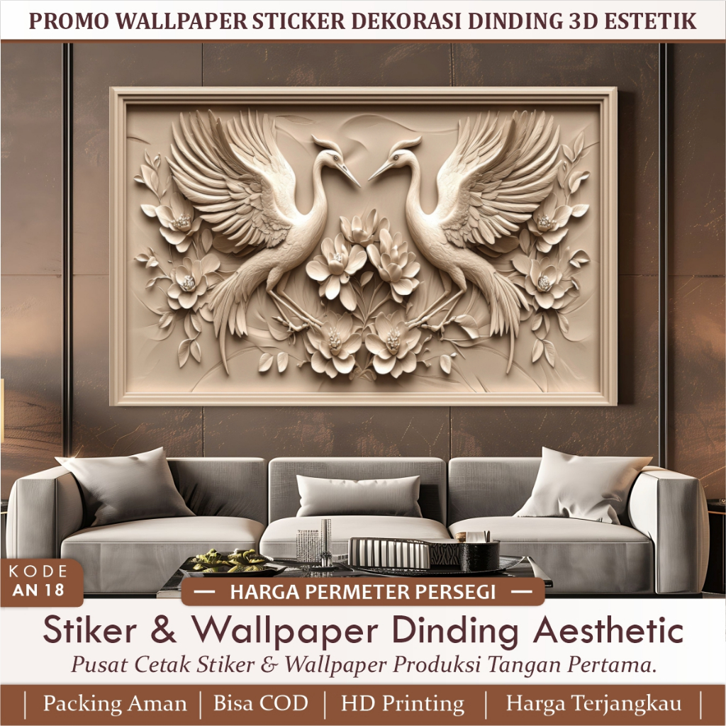 Wallpaper Stiker Dinding Merak 3D Elegan Kualitas Premium