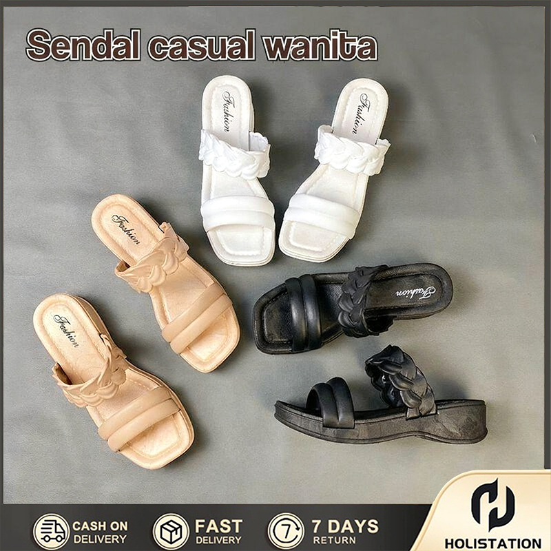 Sendal Wanita Slip On Heels Hak Tinggi Casual Empuk Anti Slip Terbaru