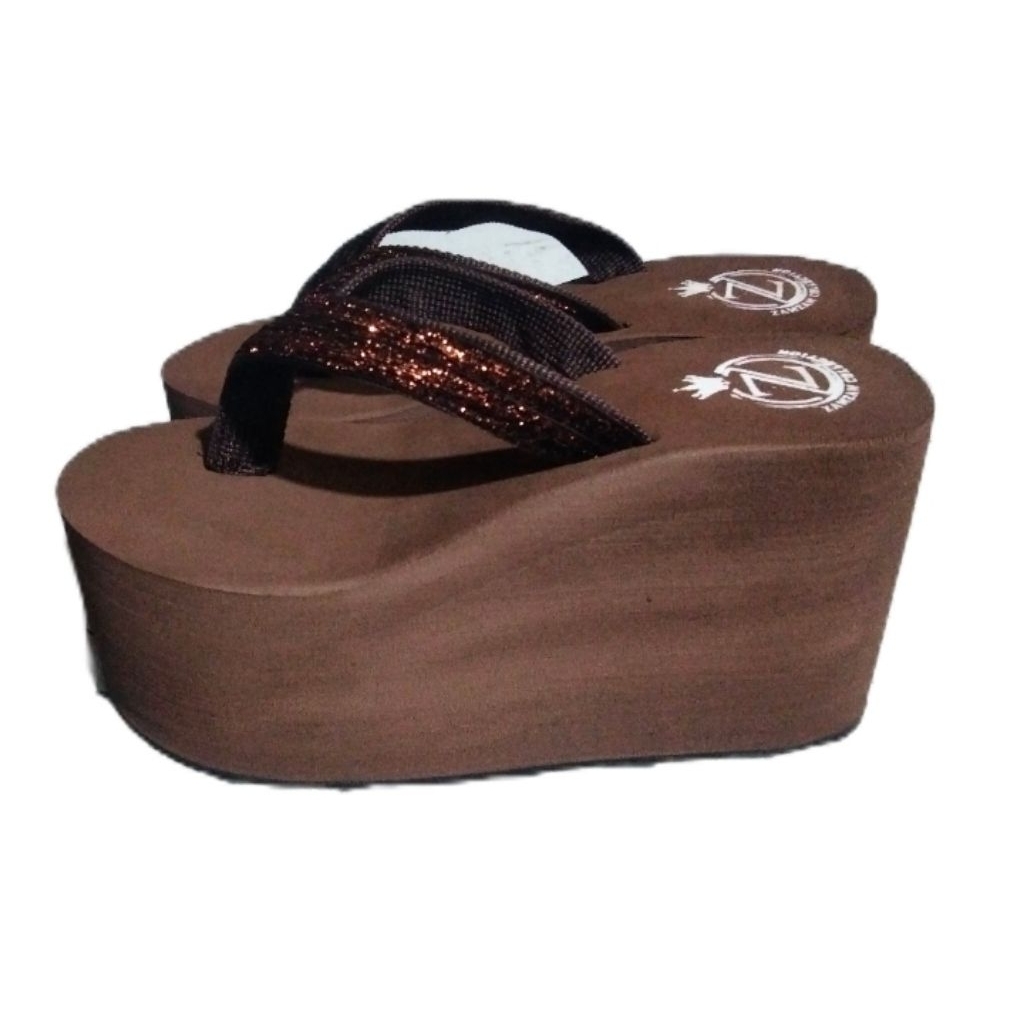 sandal wedges 10cm jepit glitter