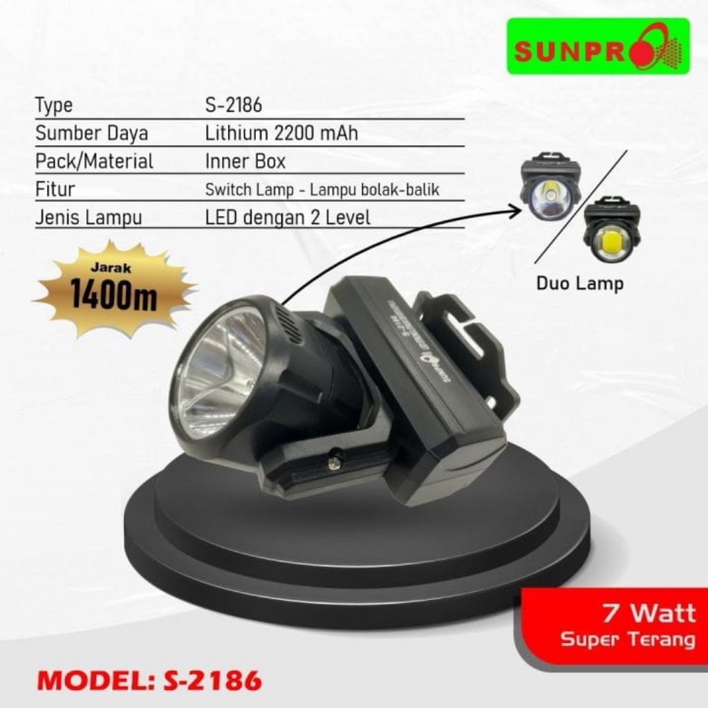 SENTER KEPALA SUNPRO 2186 PUTIH / KUNING