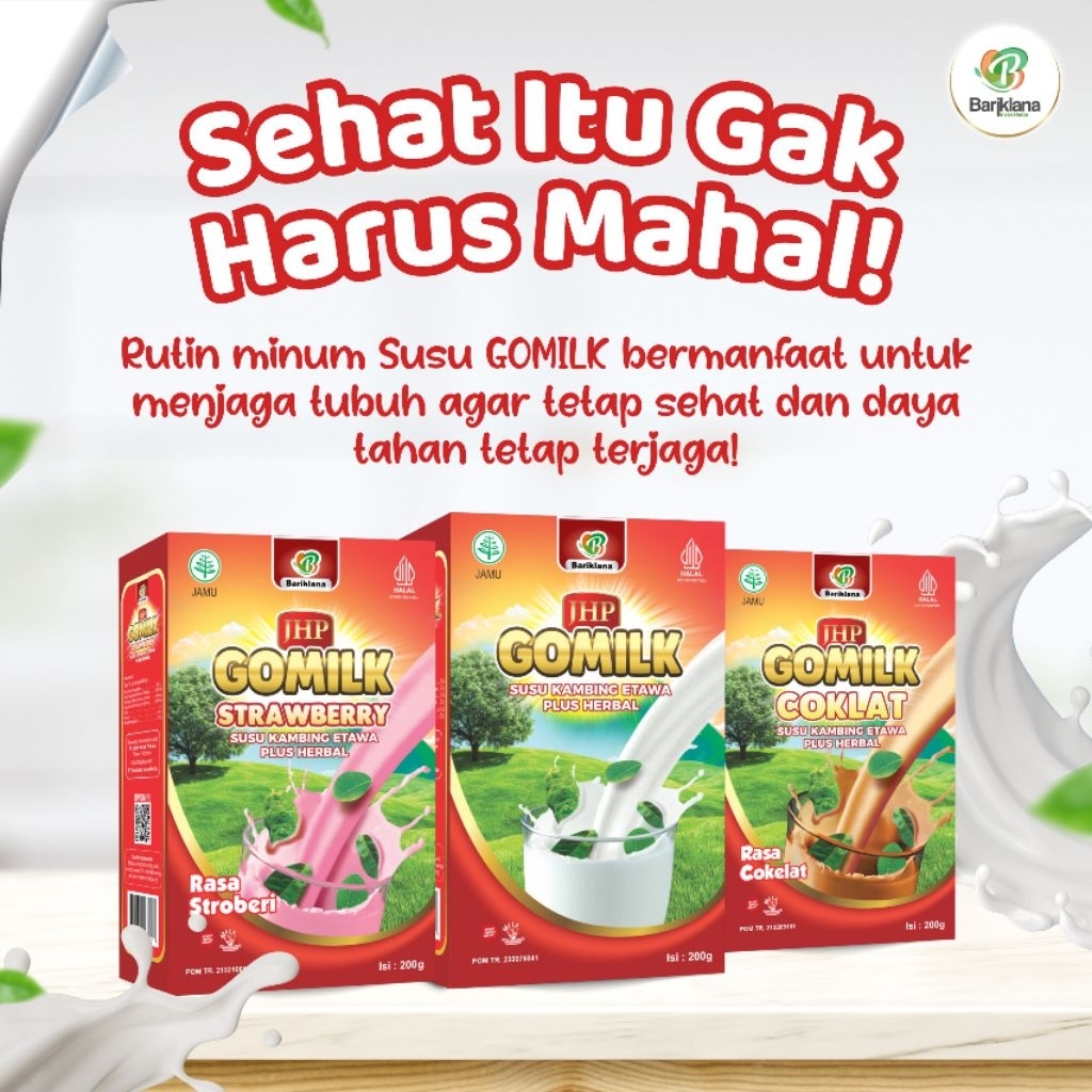 Gomilk Coklat, Strawberry, Original- Susu Kambing Etawa Gomilk 200 Gram