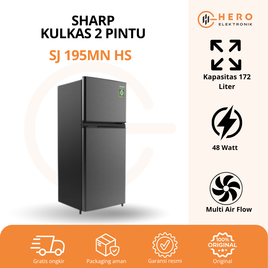 KULKAS 2 PINTU SHARP SJ-195MN-HS 195MN 172LITER BERGARANSI / KULKAS 2 PINTU SHARP