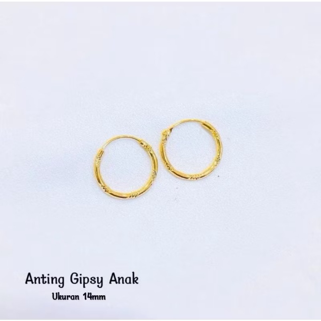 Anting gipsy ulir titanium gold anti karat perhiasan fashion anak wanita.
