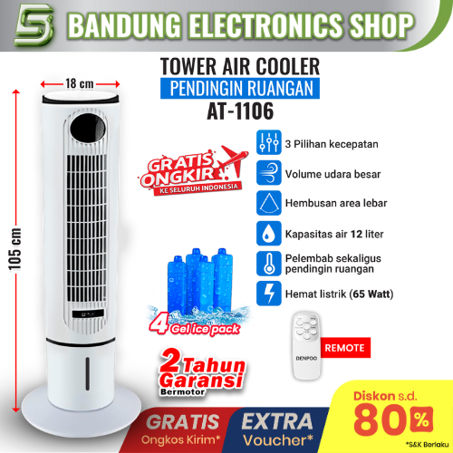 Tower Fan Air Cooler Penyejuk Udara Ruangan Denpoo Air Cooler AT 1106 Terbaru dan Super Hemat Listri