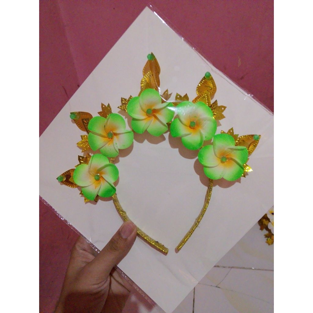Mahkota Bando Tari Bunga Kamboja Warna Hijau