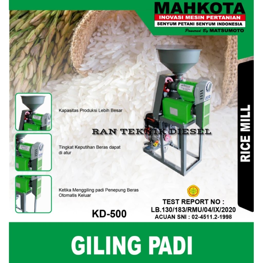 Mesin Giling Padi MAHKOTA KD 500 Giling Mini Kapasitas 500 KG