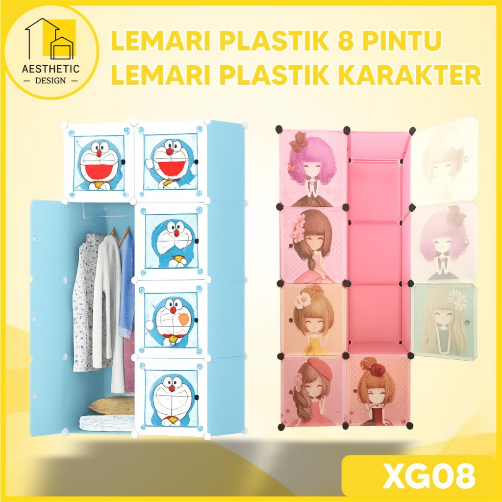 Lemari Plastik Portable 8 Pintu Lemari Plastik Karakter Lemari Pakaian Portable