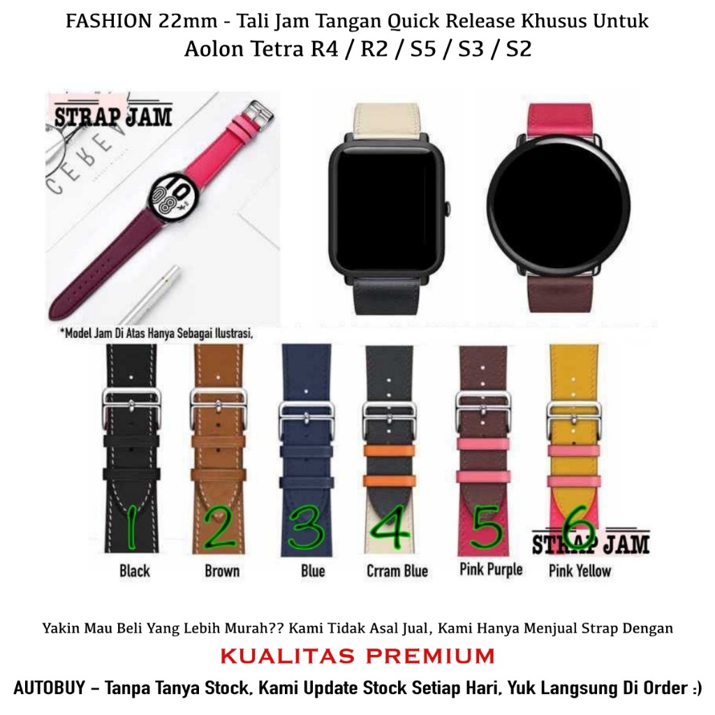 Fashion Strap 22mm Aolon Tetra R4 / R2 / S5 / S3 / S2 - Tali Jam Tangan Kulit Leather Stylish