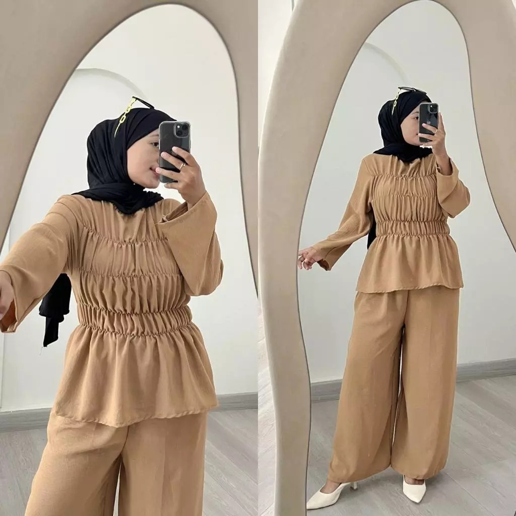 Basma set smoke crinkle airflow LD 110 // setelan polos // one set wanita kekinian // set wanita // 