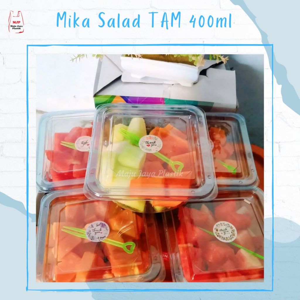 (Isi 25pcs) Mika Salad TAM 400ml Tutup Bening | Wadah Plastik Buah, Dessert Box, Salad Cup SIP