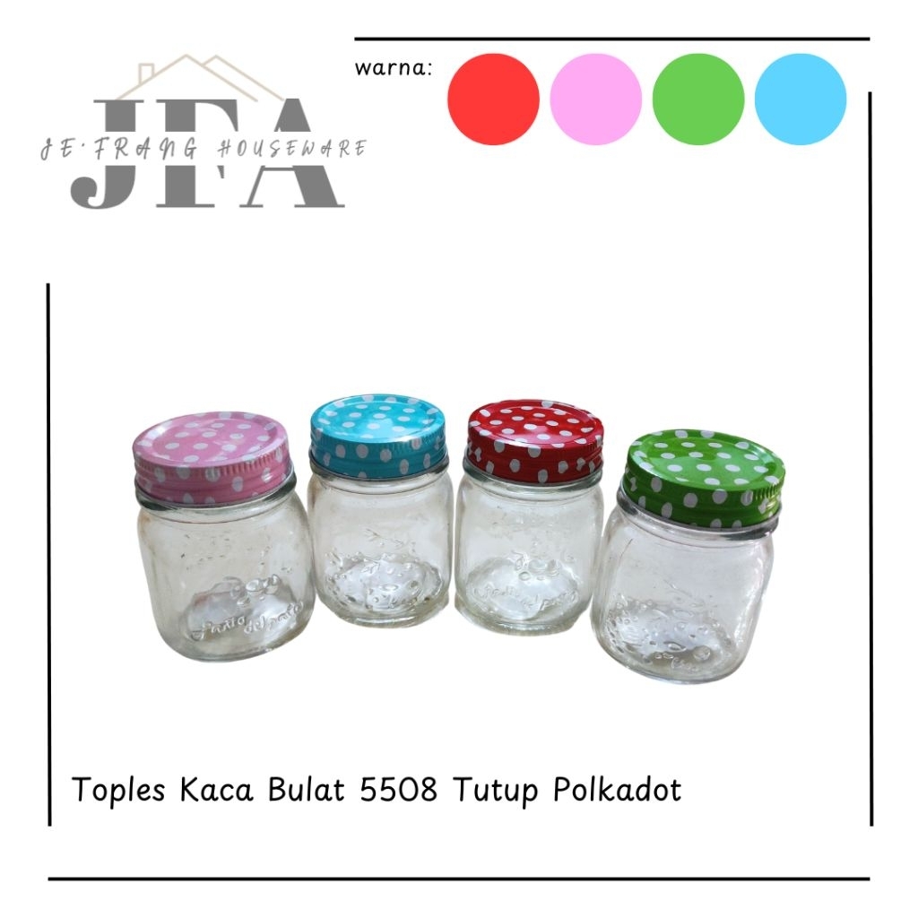 TOPLES KACA 150ml 5508 TUTUP POLKADOT / TOPLES KACA BULAT / TOPLES KACA TUTUP / TOPLES KACA / TOPLES