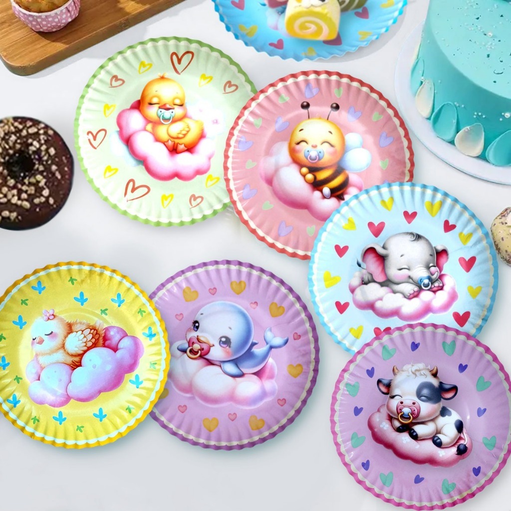 Piring Gambar  Kecil 10 | Piring Sekali Pakai | Piring Kertas Diameter 14 Cm | Motif Acak & Unik | C