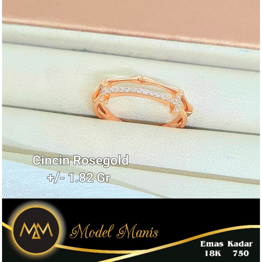Model Manis Gold - Cincin Layer Double T Italy AU Rosegold - Emas 18k  750